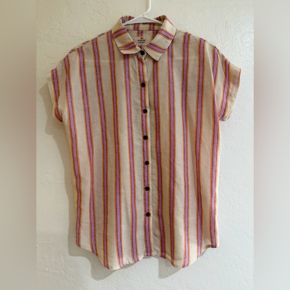 Marine Layer Pink & Cream Women’s Lyocell Tencel Stripes Button Up Shirt size XS - Picture 2 of 6